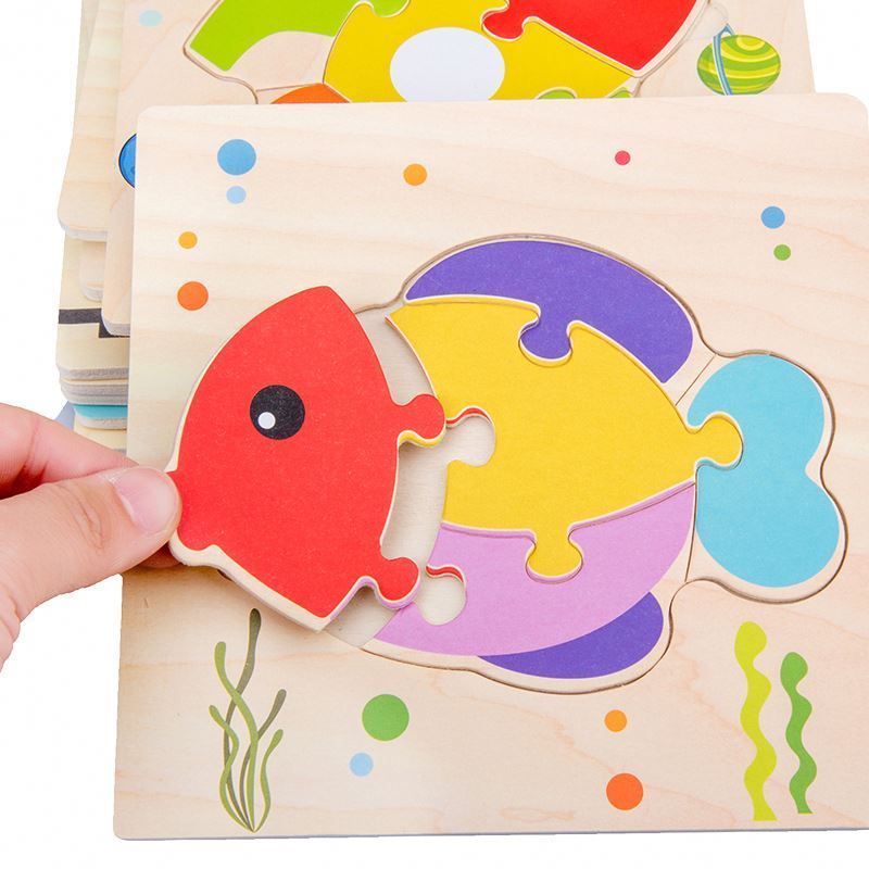 New Factory Supply Intelligence Develop Jigsaw Montessori Earlier Education Wooden Puzzle Toys Animal 3D Clasp Puzzle For Kids