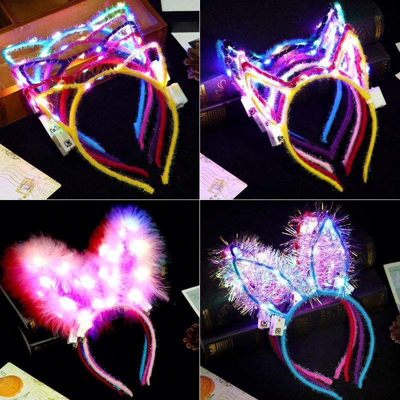 New Hot-selling metal luminous cat ears rabbit ears Mickey crown flashing ears Led headband hair accessories