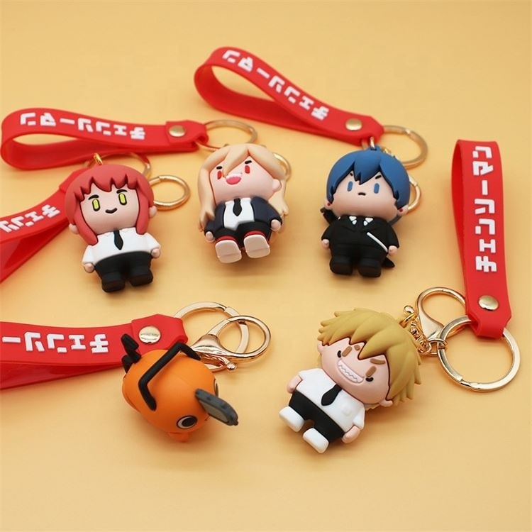 Factory Sale Cartoon Chainsaw Man 3D Keychain Denji Pochita Figure pvc Pendant Keychain