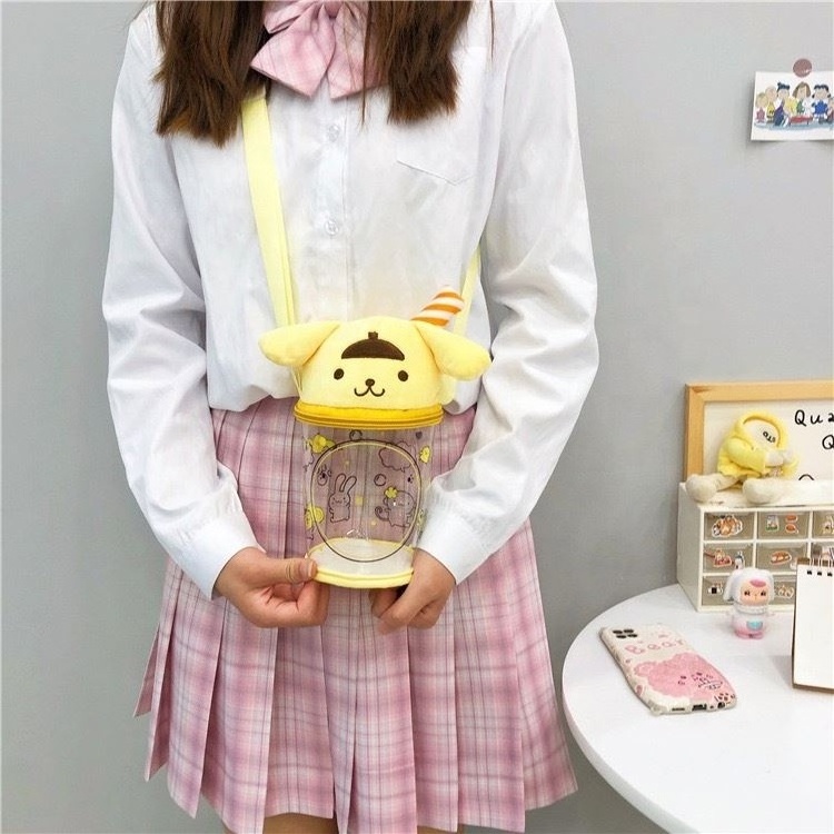 New Sanrios Cartoon jelly bag cute cup type pvc transparent cross-body bag storage bag creative plush doll holiday gifts