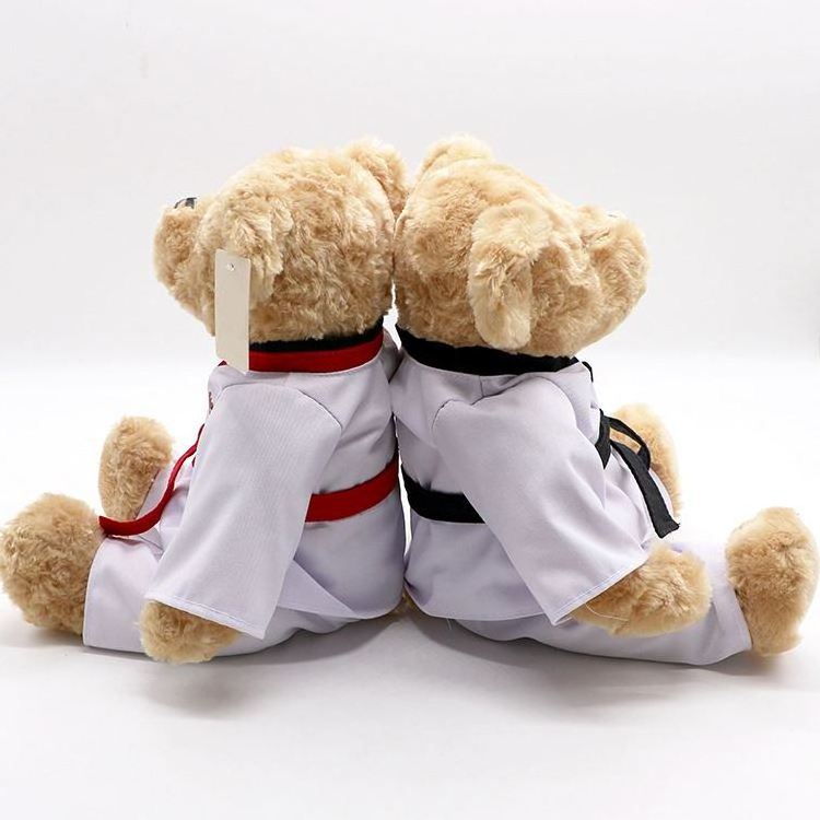 SS New Design Brown Teddy Bear Plushie Toy Custom Taekwondo Cloth Teddy Bear Plush Doll Stuffed Bear dressed Taekwondo Plush Toy