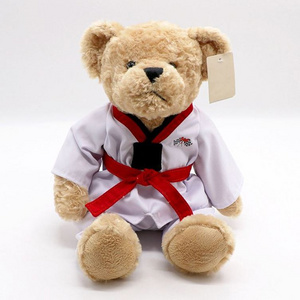 SS New Design Brown Teddy Bear Plushie Toy Custom Taekwondo Cloth Teddy Bear Plush Doll Stuffed Bear dressed Taekwondo Plush Toy