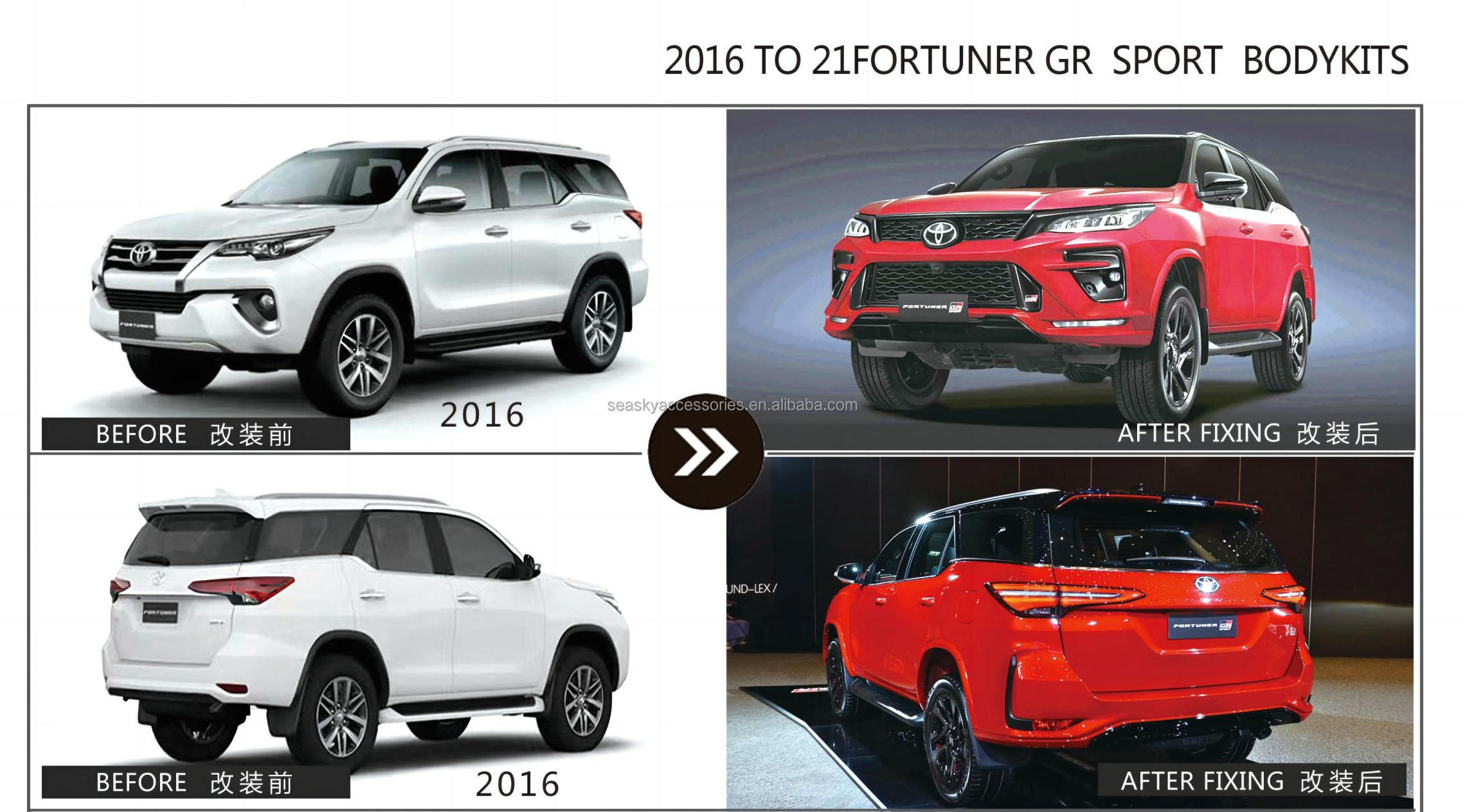 SEASKY Hot Body Kits Auto Parts Front Bumper For  Fortuner  2016 To Fortuner GR Sport Facelift Body Kits  With Lights