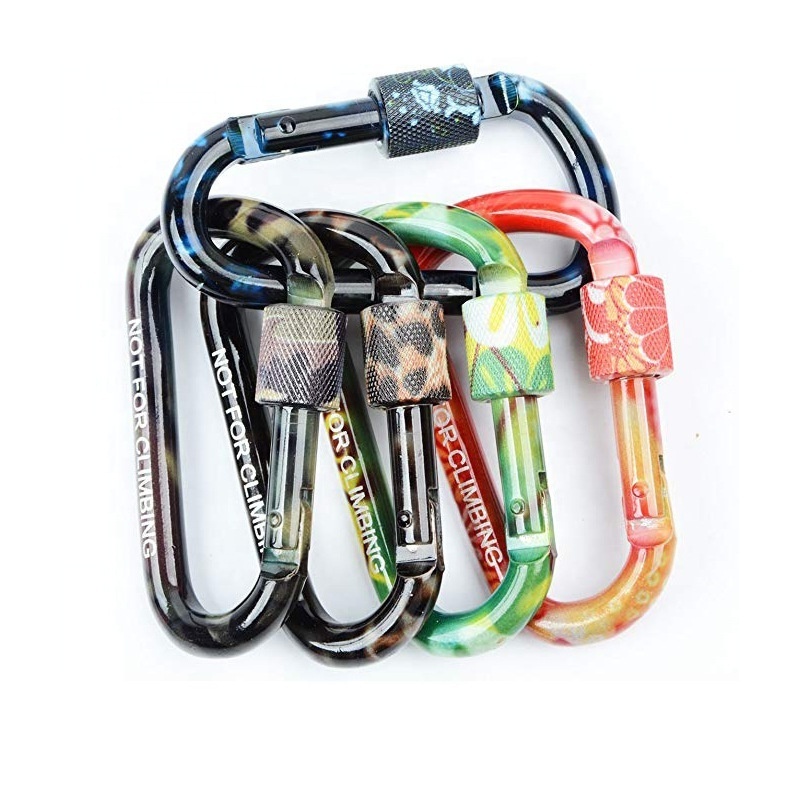 D-shaped Carabiner with lock Outdoor water bottle hook Carabiner Keychain Aluminium backpack buckle