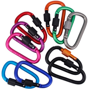 D-shaped Carabiner with lock Outdoor water bottle hook Carabiner Keychain Aluminium backpack buckle