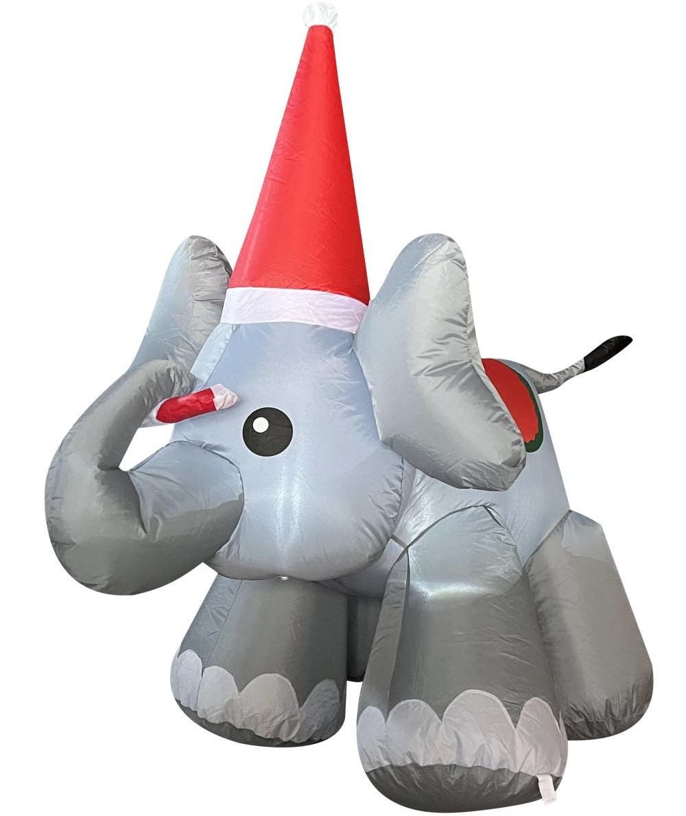 Cute Design Christmas Elephant With Red Hat Inflatable Christmas Figures With Flashing Lights