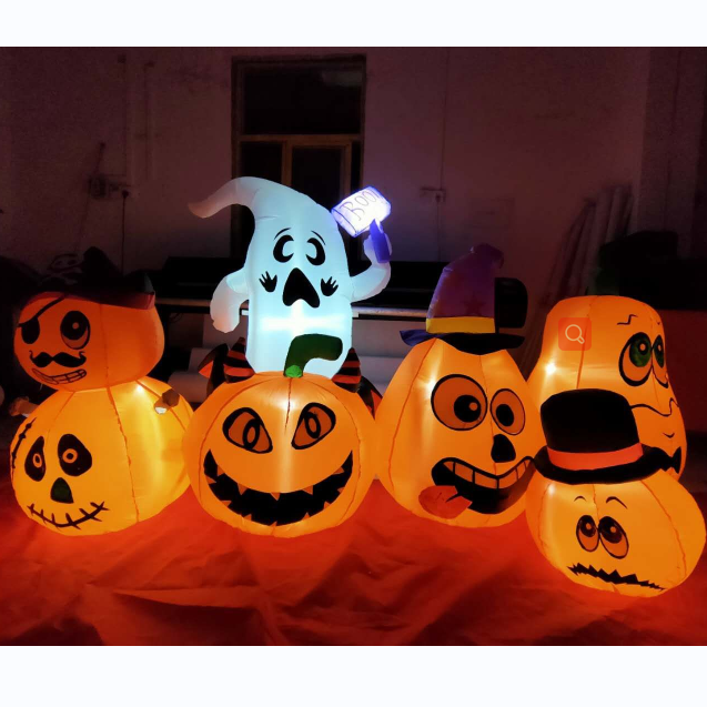 RTS 7FT Long Halloween Inflatable Decorations Outdoor Pumpkin Stack Ghost Family