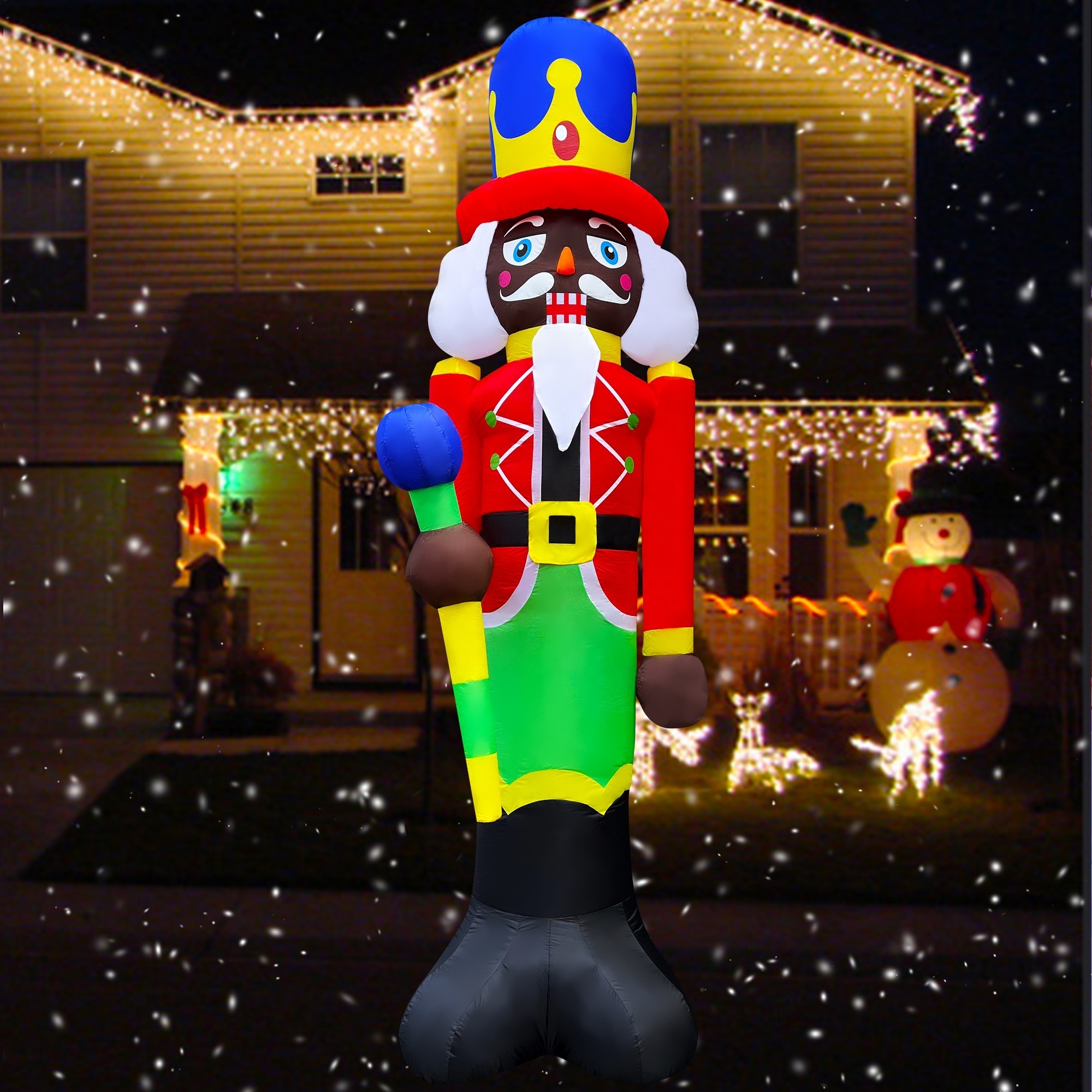 Outdoor Indoor Tall Giant Inflatable Black Nutcracker Blow Up Christmas Decor Decorations Lighted