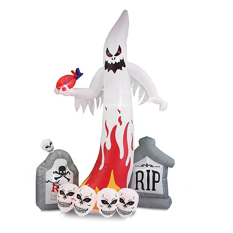 Flame Light Inflatable Halloween Ghost With Heart Tombstone Outdoor Yard Decorations Decor Lighting