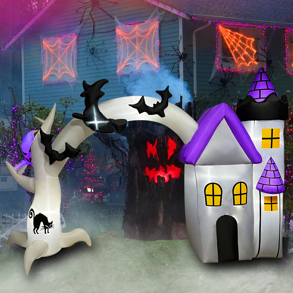 9 Ft Halloween Inflatable Devil Archway Decoration Toys Wholesale Cheap Inflatable Castle House LED Light Decor