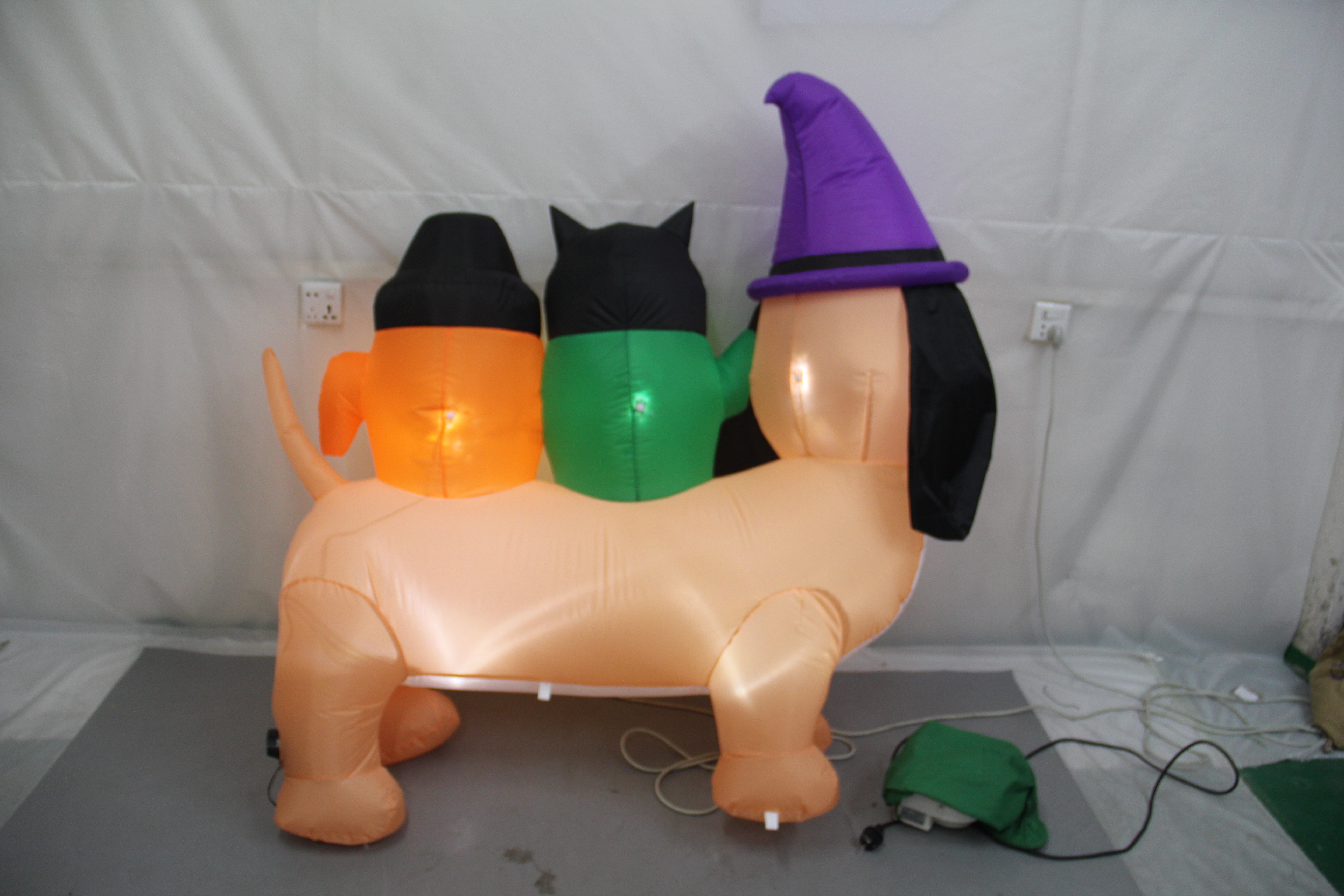 Inflatable Dachshund With Owl Halloween Decorations Yard Dog With LED Light Lawn