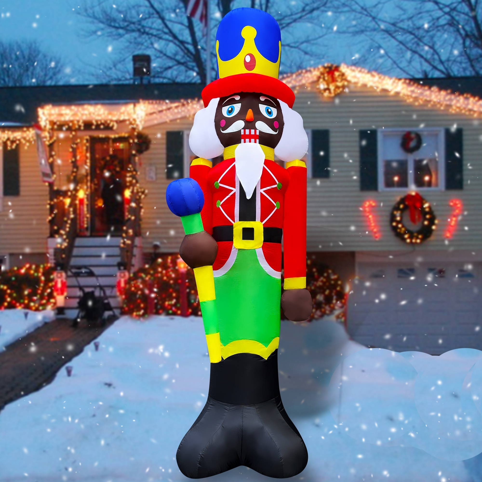 Outdoor Indoor Tall Giant Inflatable Black Nutcracker Blow Up Christmas Decor Decorations Lighted