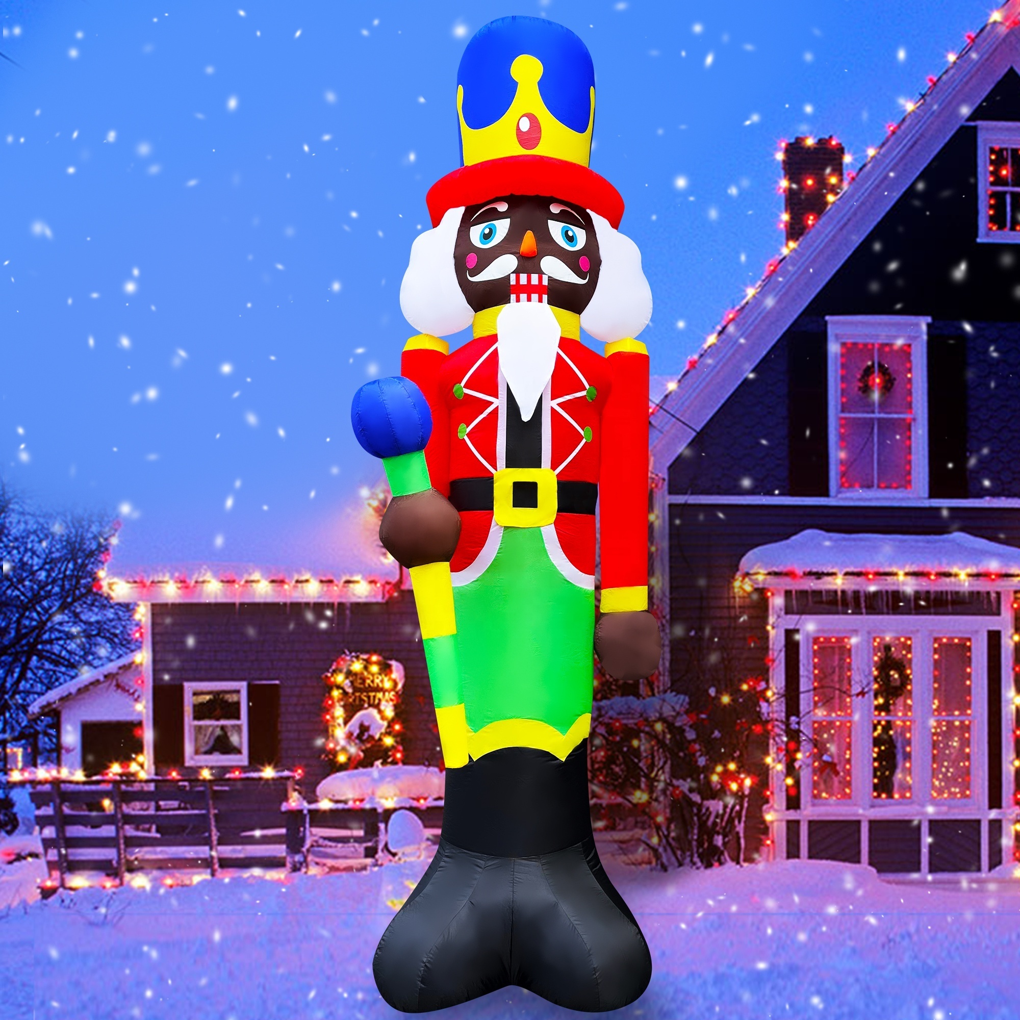 Outdoor Indoor Tall Giant Inflatable Black Nutcracker Blow Up Christmas Decor Decorations Lighted