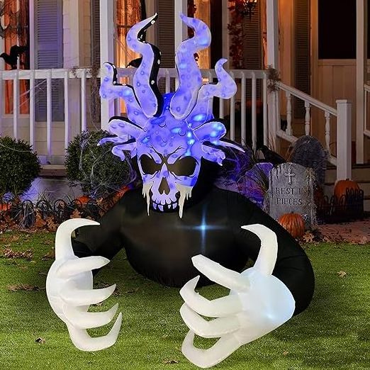 Wholesale Home Decor 6 Ft Skeleton Man Octopus Skull Grim Halloween Inflatable Decoration LED Light Lawn Patio Outdoor Party