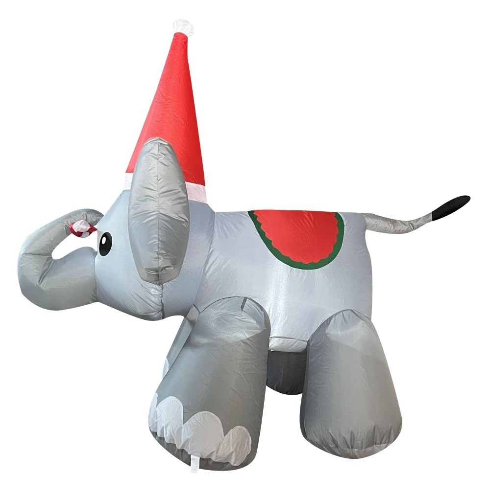 Cute Design Christmas Elephant With Red Hat Inflatable Christmas Figures With Flashing Lights