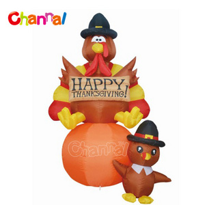 High quality inflatable yard decoration with LED light Thanksgiving turkey with baby