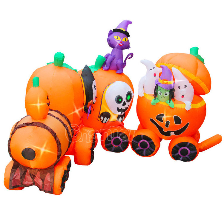 Original Halloween inflatable decoration pumpkin train with LED light yard inflatables for sale