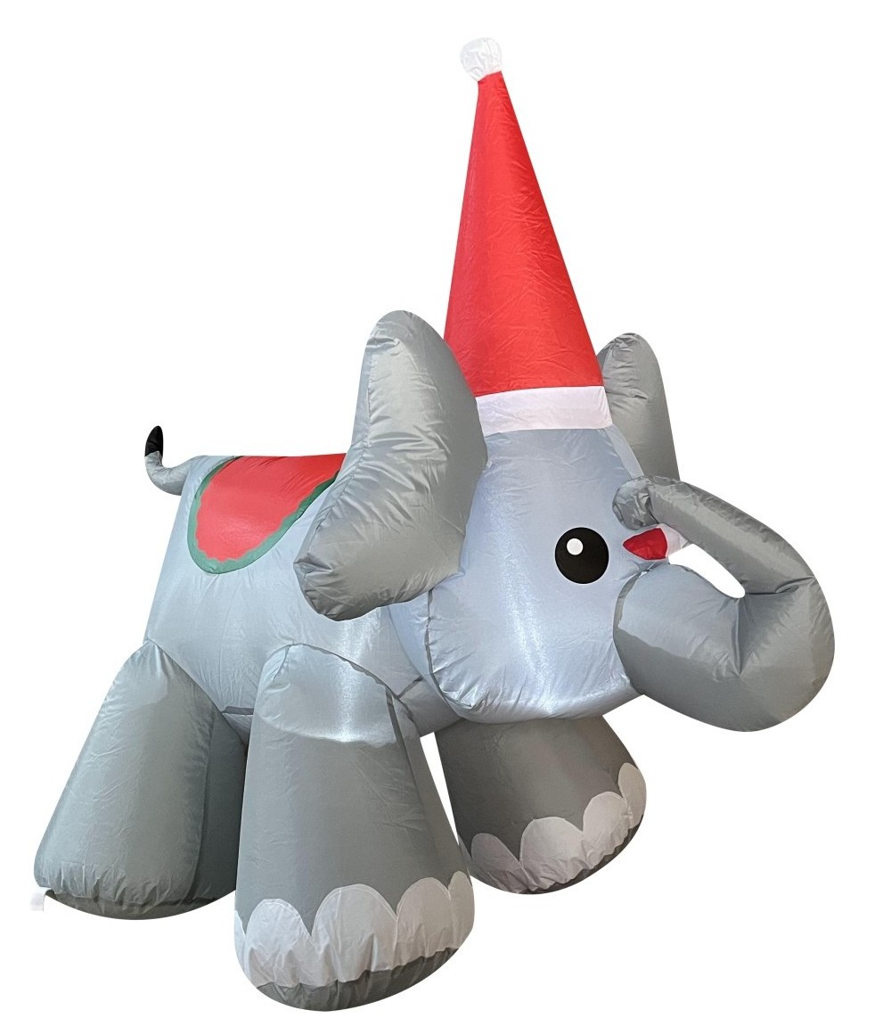 Cute Design Christmas Elephant With Red Hat Inflatable Christmas Figures With Flashing Lights