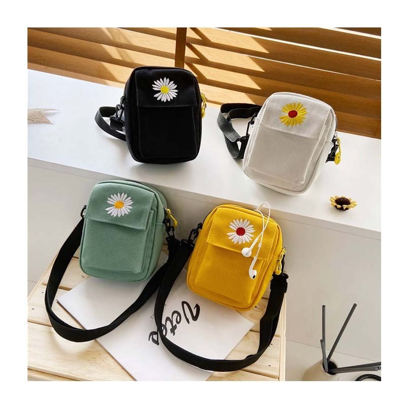 Custom Cute Flower Cross-Border Canvas Nylon Small Women's Bag Fashion Casual Square Shoulder Bags Message Bag For Girls