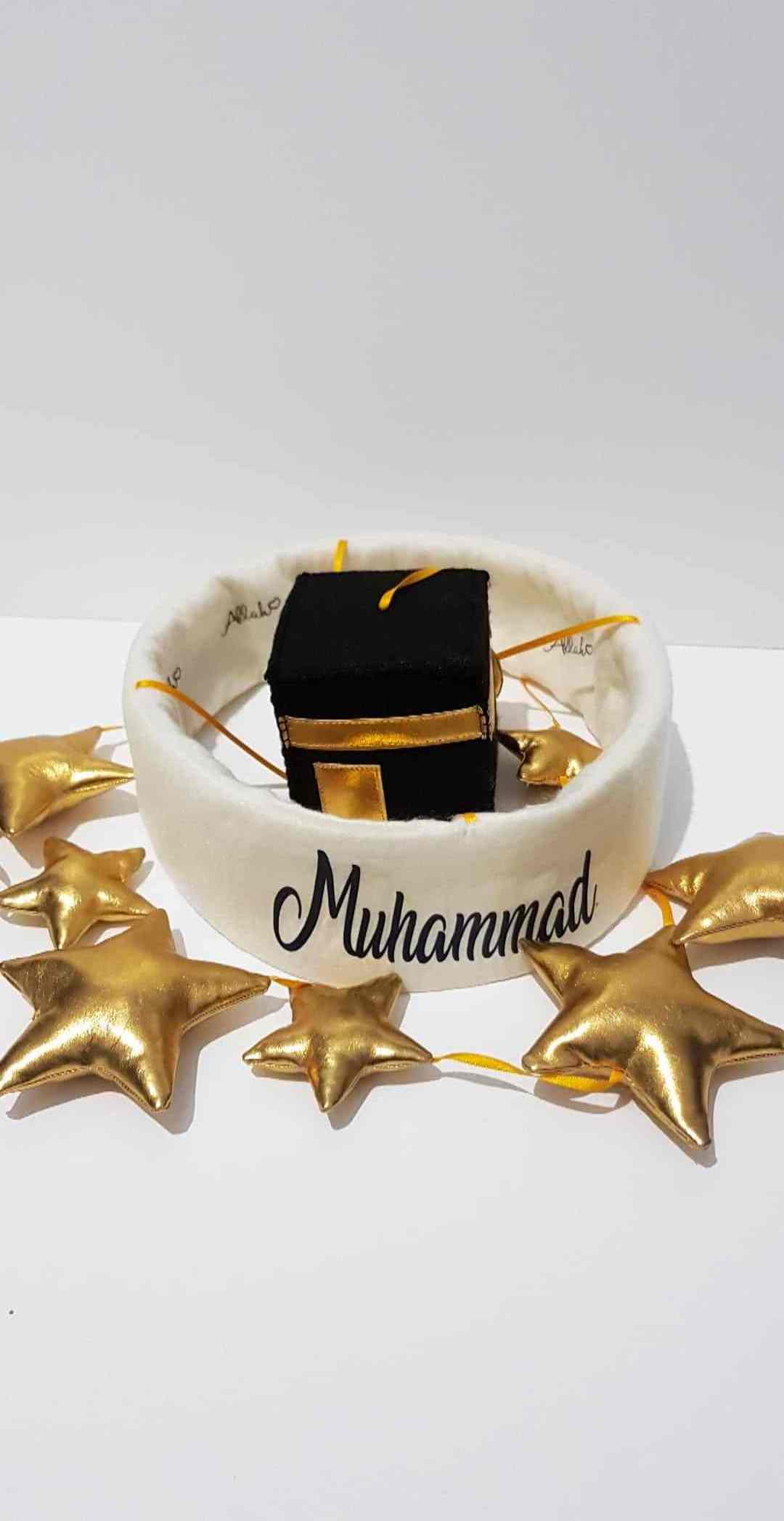 Custom educational muslim stars rotating around quran cube islamic toys musical felt cube crib mobile for baby girl and boy