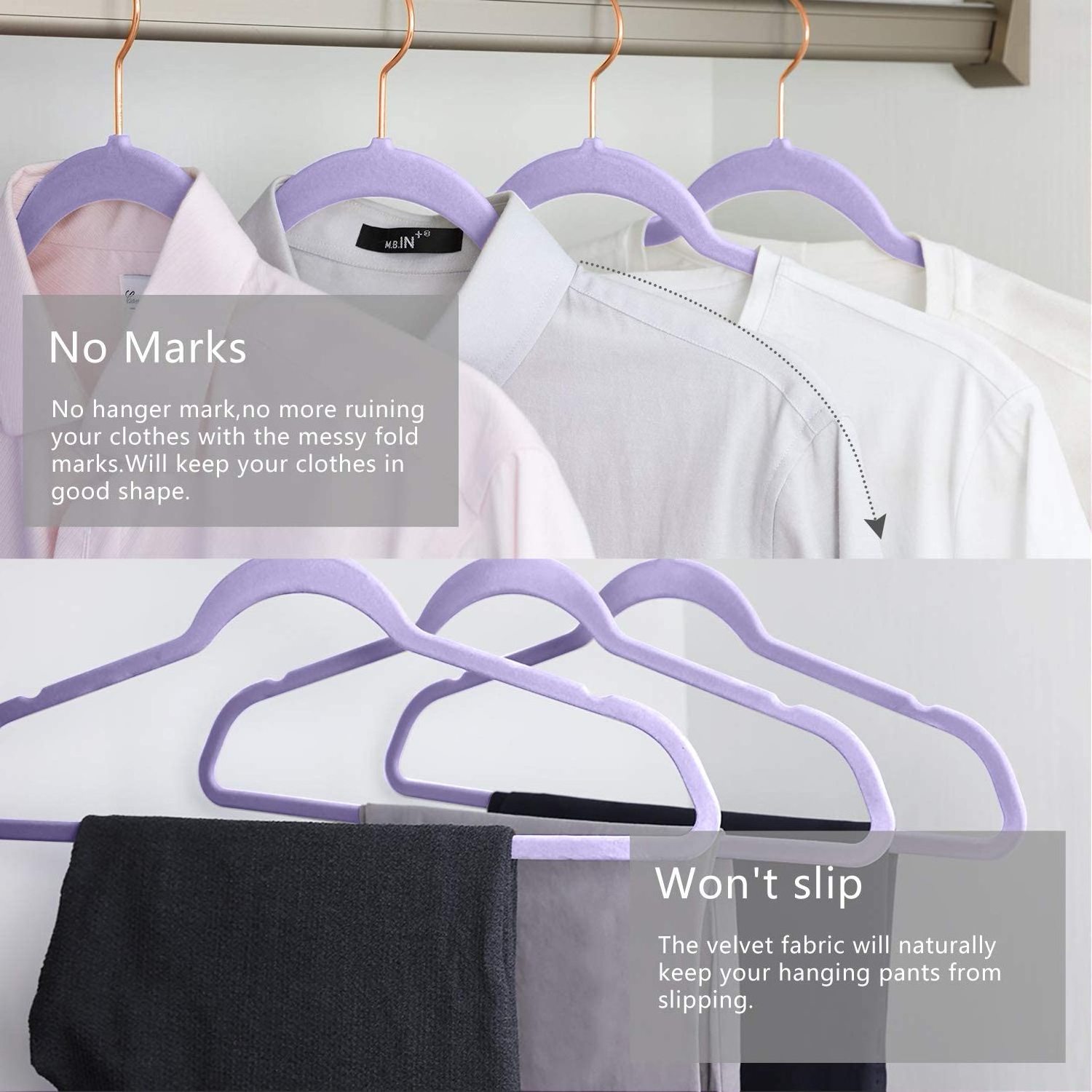 Premium Durable Slim Non Slip Purple Felt Coat Suit Hanger Velvet Hangers with 360 Degree Rotatable Hook for Jackets Sweater