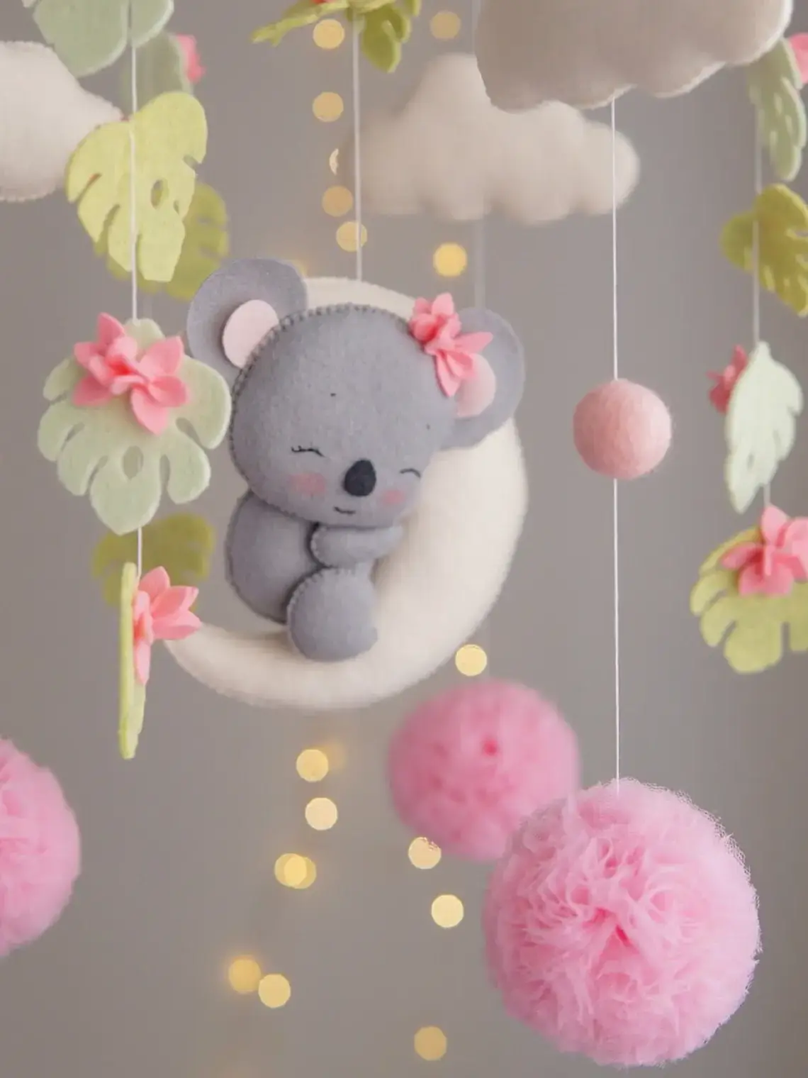 new nursery decor personalized wooden round frame eucalyptus koala australian animals pink felt crib baby mobile