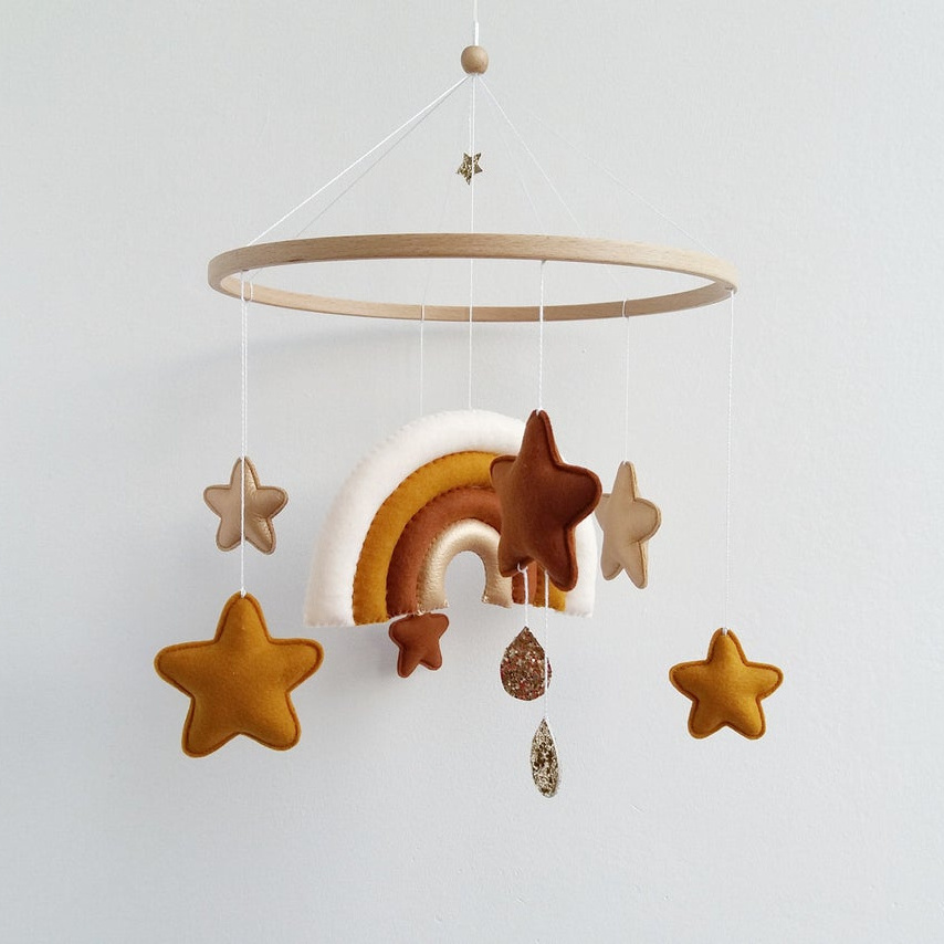 tiny love unique gender neutral bed nursery decor hanging musical felt gold star girl rainbow baby crib mobile