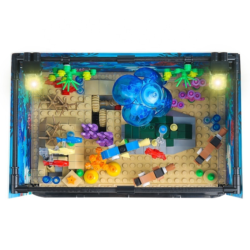 Aquarium Building Block Sets Lighting Fish Tank Kit Ocean Jellyfish Dolphin Turtle Crab Animal MOC Creative Toys For Kids Adults