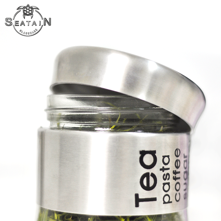 stainless steel coating glass food sugar tea coffee container storage jar with lid