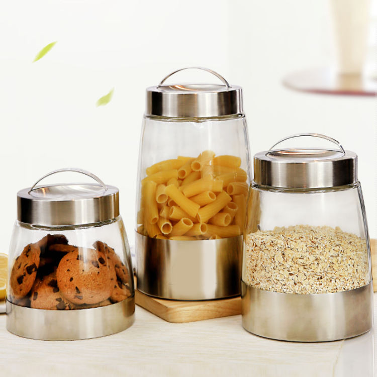 Kitchen Food Canister Sets kitchen stainless steel coat glass storage jar