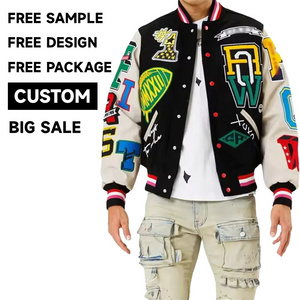 Chenille Embroidery Leather Sleeves Custom Print Baseball Letterman Varsity Jacket For Men