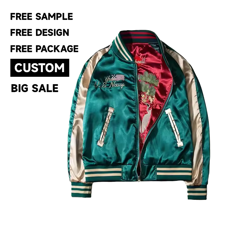 OEM Men's Coats Custom Running Jacket Satin Embroidered Bomber Jacket For Men