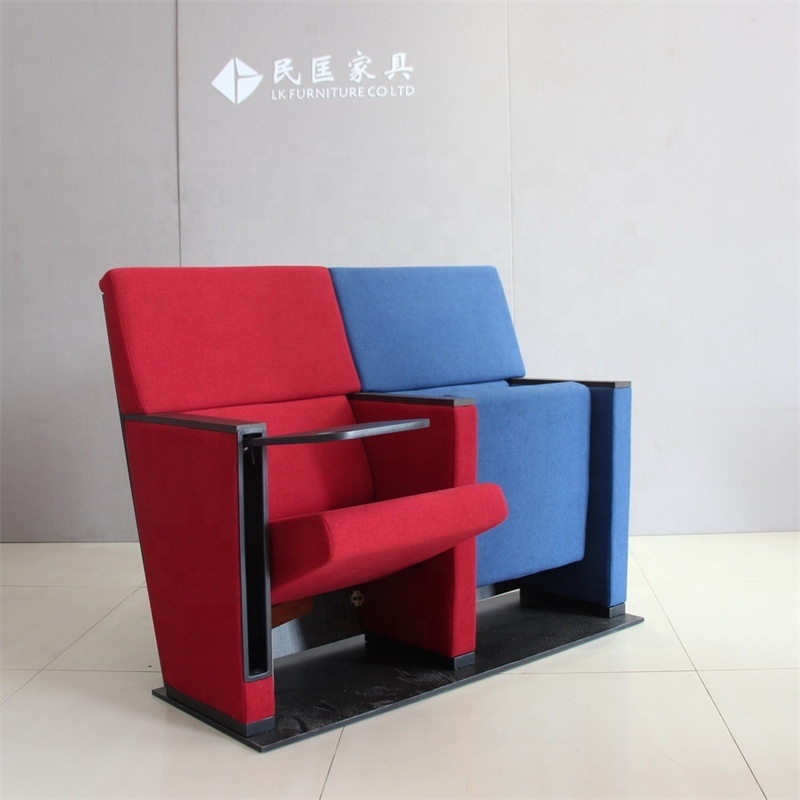 Customized Leather Upholstery Patented Design Fabric Folding Auditorium Cinema Chair With Writing Pad