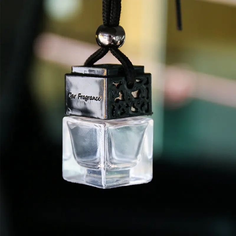 8ml car diffuser bottle professional oil bottles hanging car perfume bottle Square gold silver black cap car air freshener