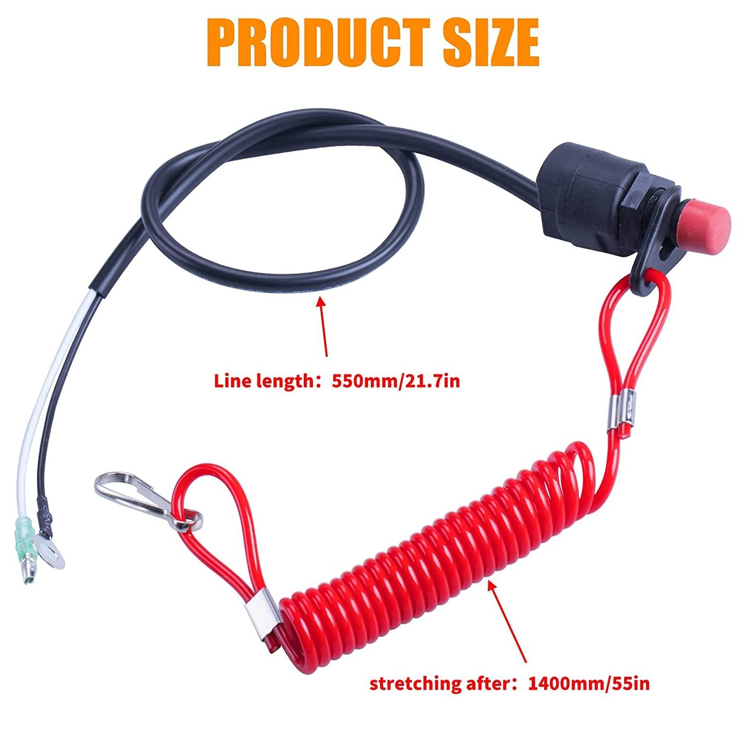 Universal Boat Outboard Lanyard Engine Motor Kill Urgent Stop Switch/Safety Lanyard Tether Cord 2 Pcs Compatible Yamaha Tohatsu