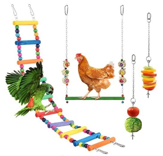 4 Packs Pet Bird Chicken Toy Set Ladder Swing Pet Food York Set