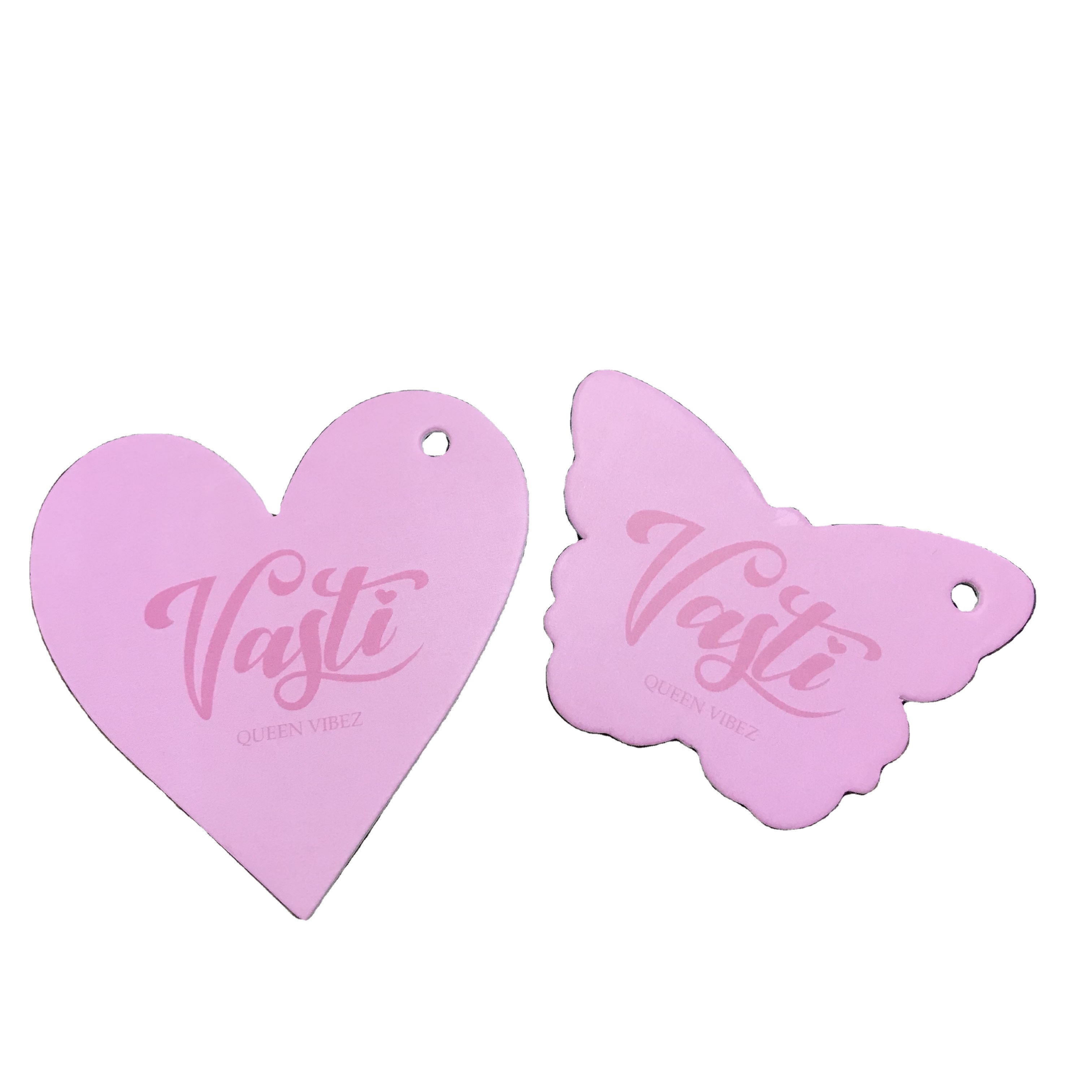 Die cut artwork clothing label custom design butterfly shape tag,heart shape female clothing hang tag