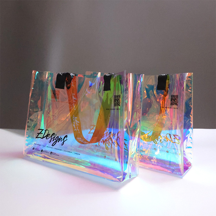 Fashion Sports Hologram Pvc Beach Tote Bag 2023 Clear Laser Handbag Transparent Holographic Iridescent Shopping Bags