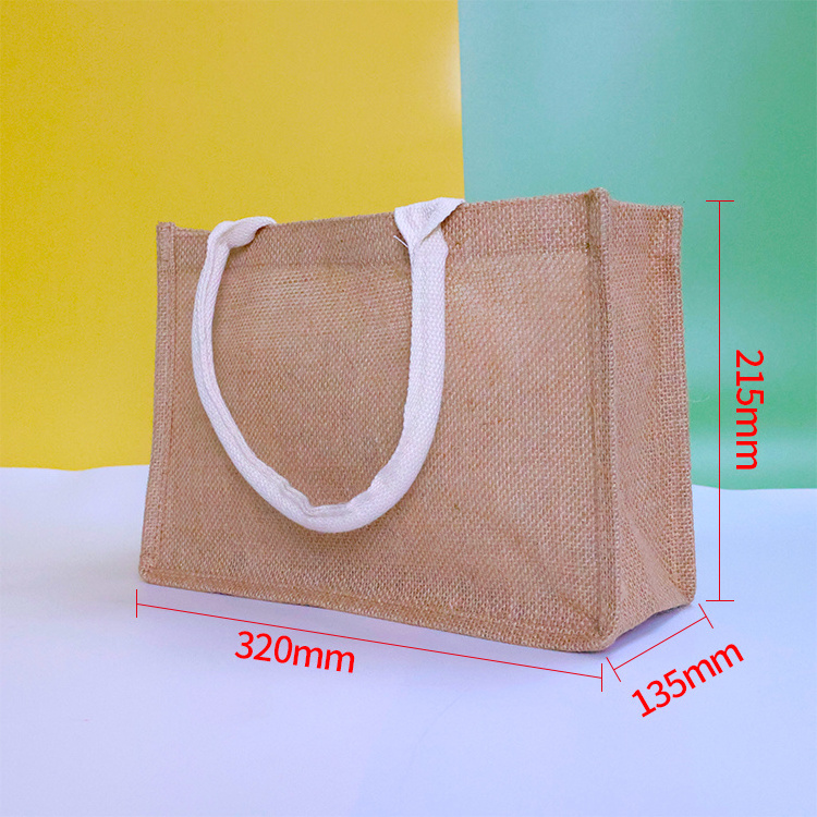 Fashion Custom Logo Printing Women's Linen Handbag Reusable Travel Handle Gift Shopping Product Tote Jute Bag