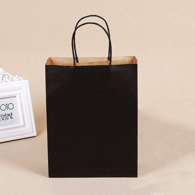 Custom Fashion Eco-friendly Black Gift Shopping Kraft Paper Bags With Logo Printed