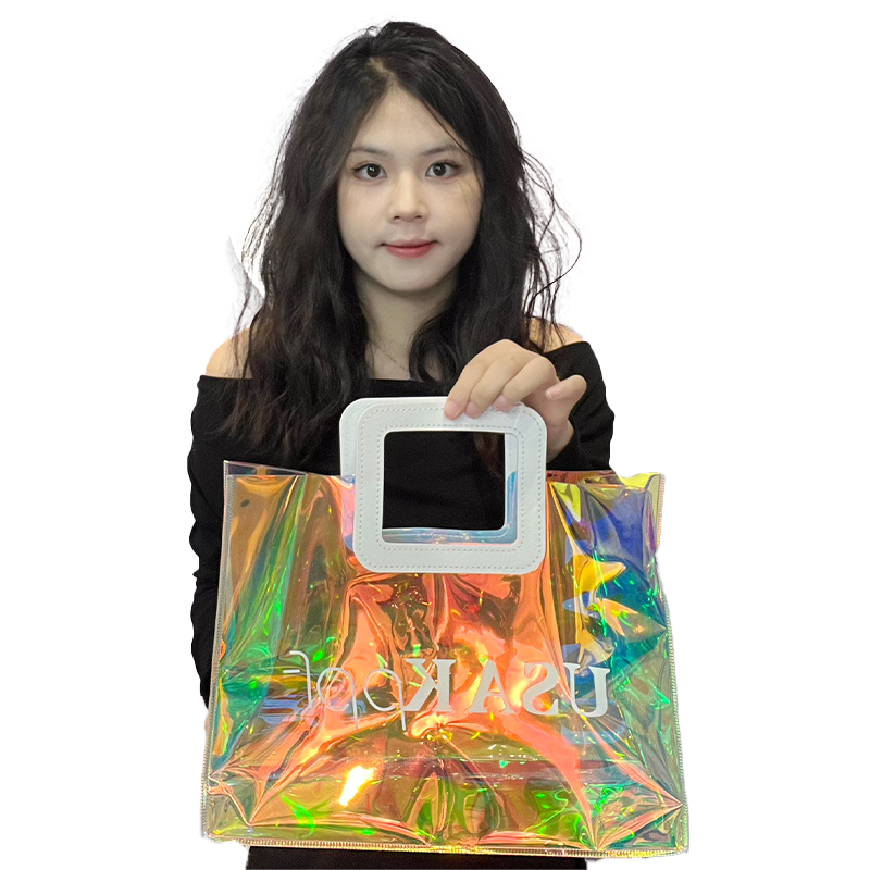 transparent holographic PVC Gift iridescent tote Cosmetic Bag Hologram TPU Laser Handle Bag