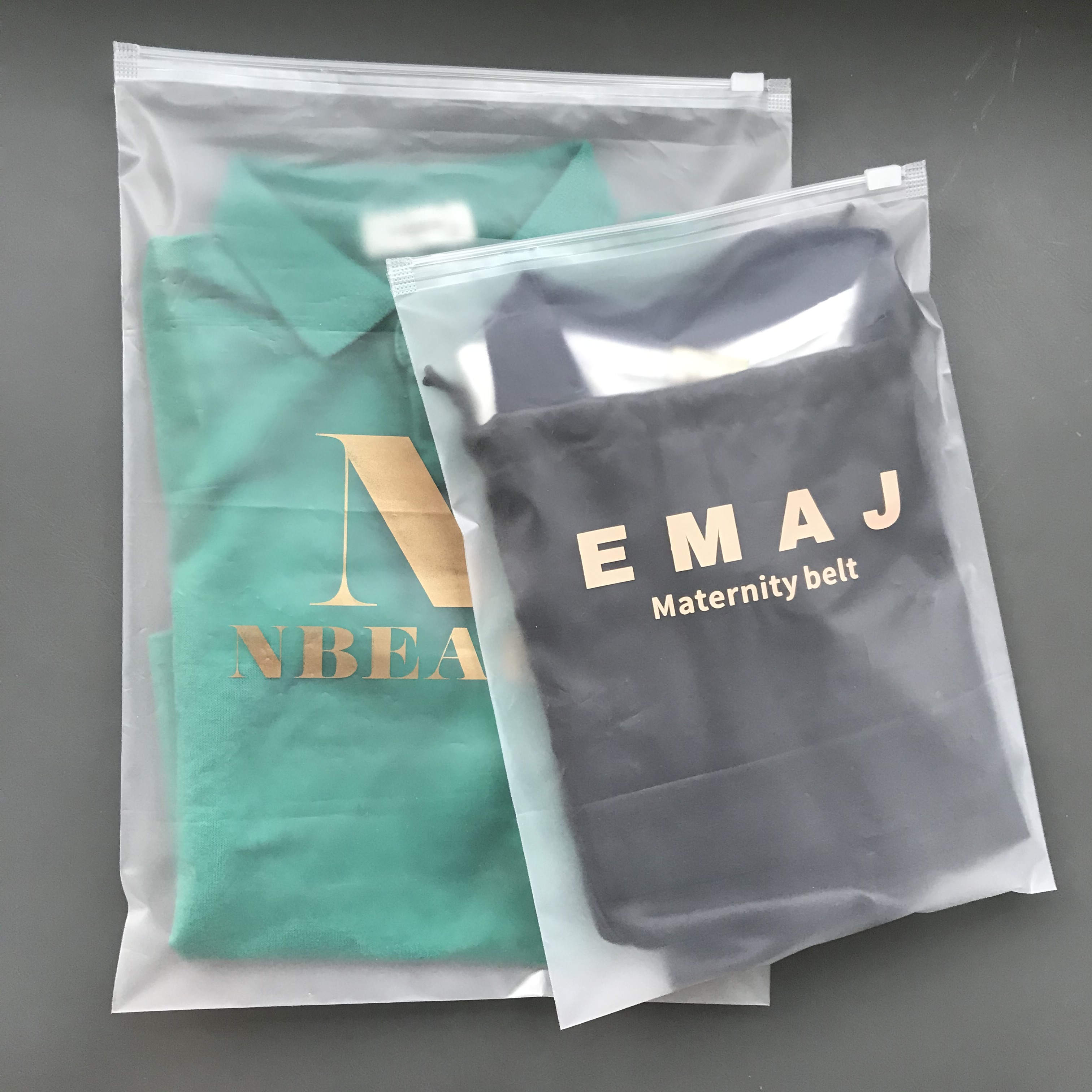 Custom own logo printed clothing garment clothes t shirt packing  zipper frosted plastic packaging bag