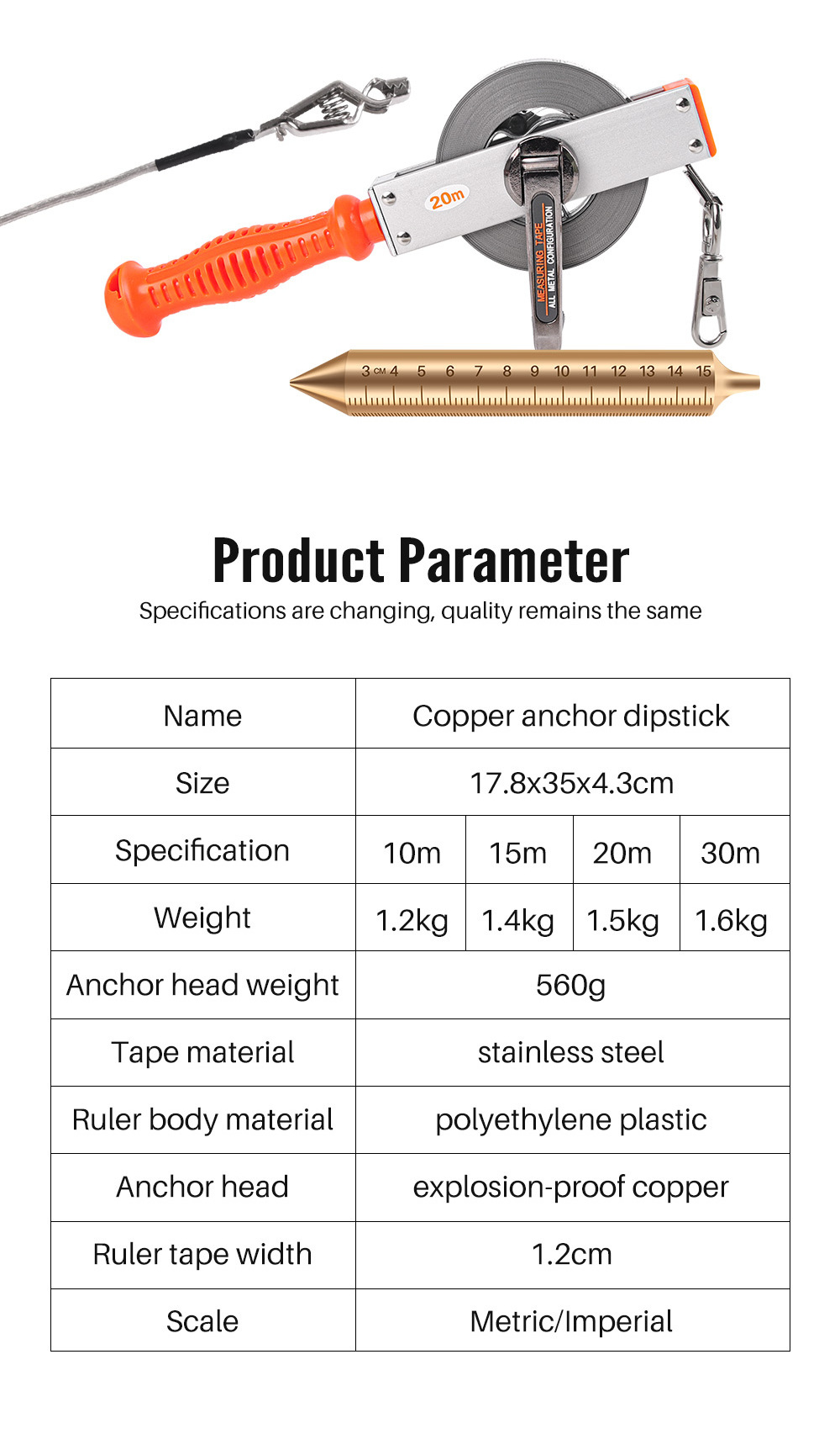 360g Stainless Steel Oil Dipping Sounding Measuring Tape copper pendant Oil Tank Measure Tape