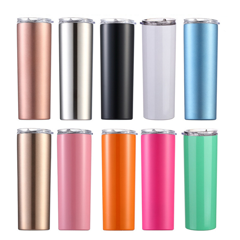 Seaygift matte custom logo wholesale vacuum metal double wall cup 20 oz insulated stainless steel skinny tumbler with lid straw