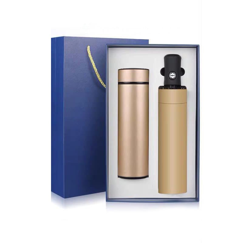 Seaygift graduation company souvenirs business thermos bottle /umbrella gift set smart LED water bottles with gift box sets