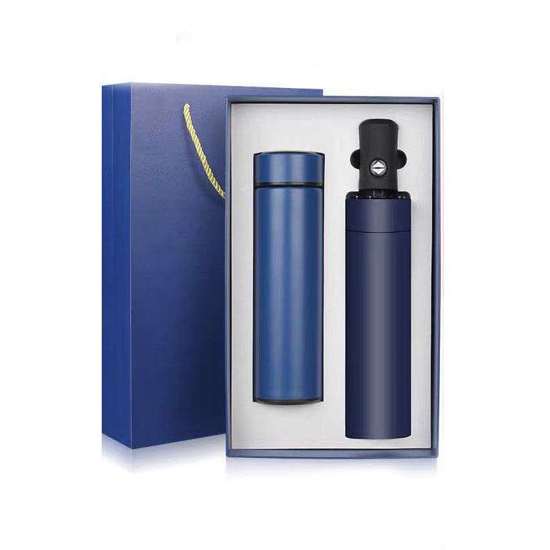 Seaygift graduation company souvenirs business thermos bottle /umbrella gift set smart LED water bottles with gift box sets