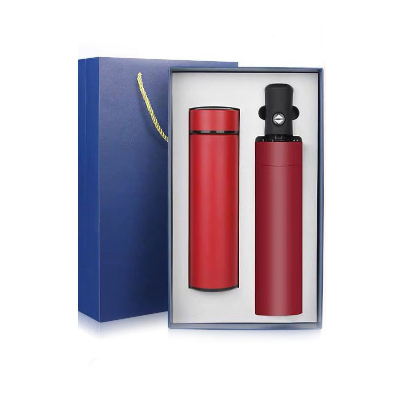 Seaygift graduation company souvenirs business thermos bottle /umbrella gift set smart LED water bottles with gift box sets