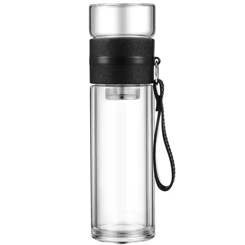 Seaygift custom double wall recycled borosilicate glass tea tumbler with infuser,wholesale travel glass tea infuser tumbler