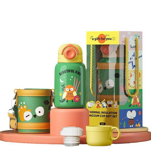 Seaygift kids new year gift set 450ml vacuum insulation thermal flask water bottles 3 lids stainless steel thermos cups