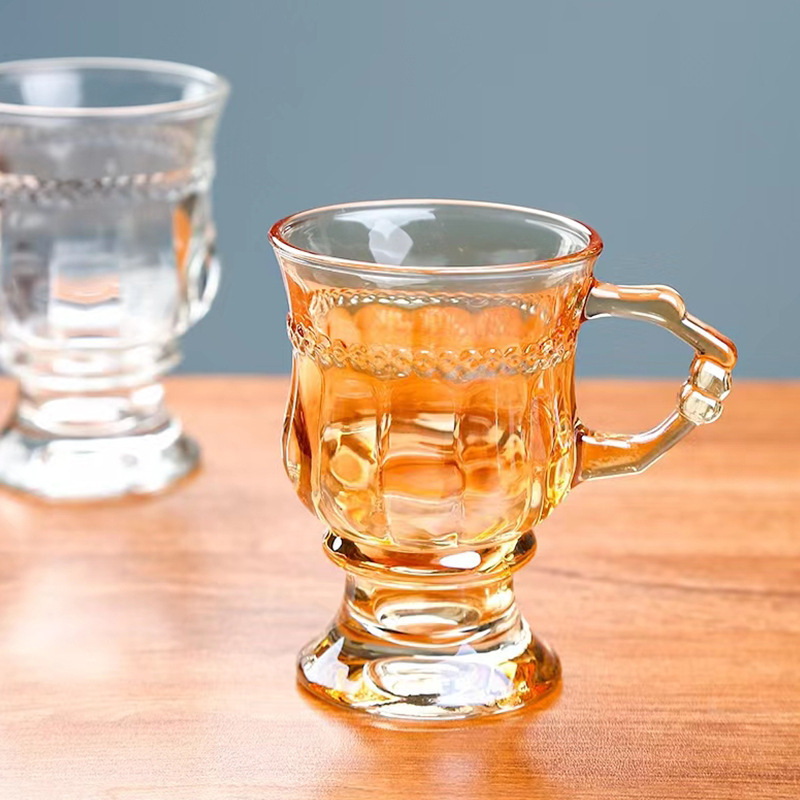 Seaygift nordic ins vintage embossed glass coffee cup wedding souvenirs party gift amber wine glass mugs beer cups with handle